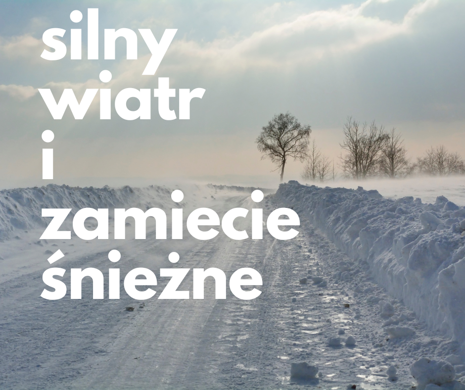 Silny wiatr i droga zasypana śniegiem (Fot. materiał UM)